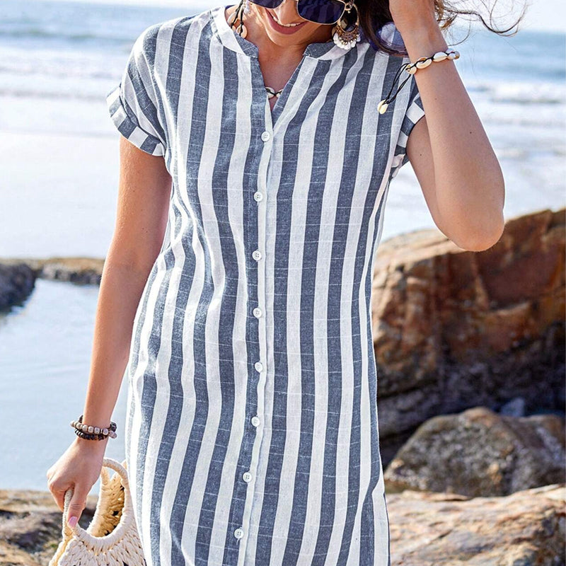 Women's Striped Button-Down Shirt Dress