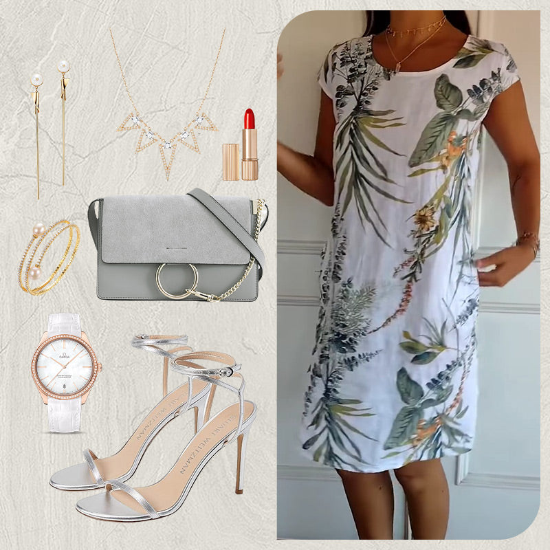 🌸Women's Botanical Print Round Neck Dress