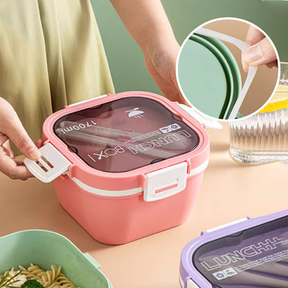 1200ml/1700ml Lunch Box with Spoon & Fork - Microwave Safe
