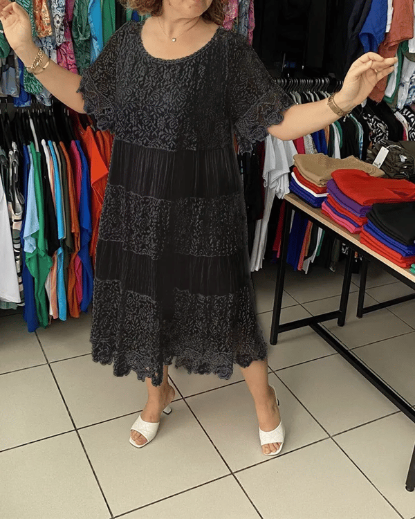 🔥50% OFF🔥 Solid Color Short Sleeve Lace Dress