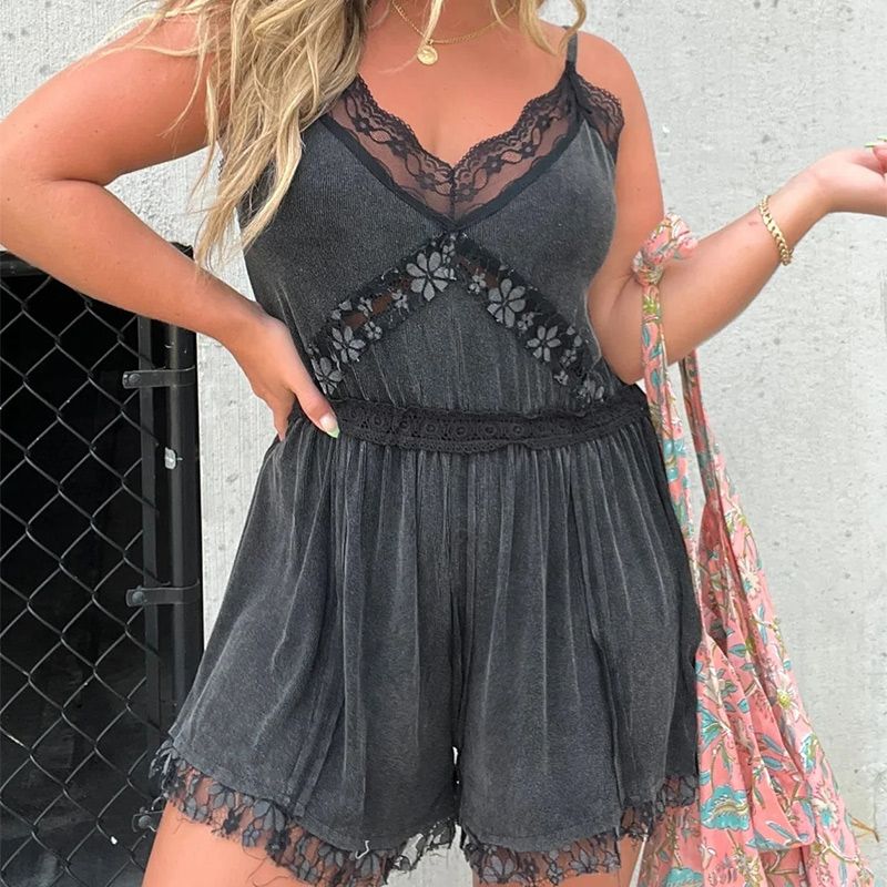 Women's Sexy V-Neck Lace Jumpsuit