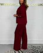 💕Gold Button Soft Knit Trouser Co-Ord