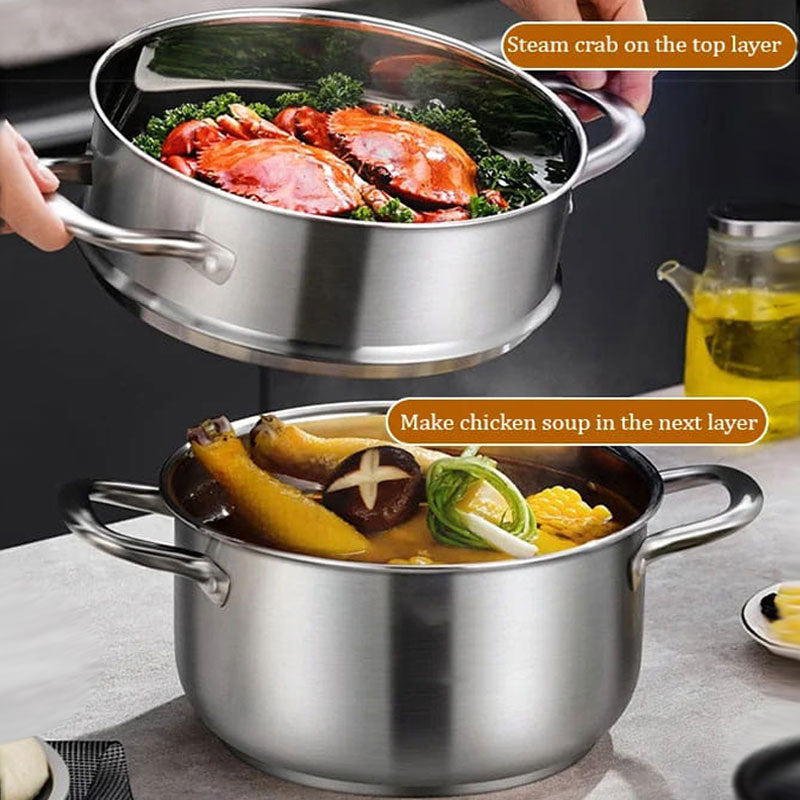 🔥Free Shipping🔥Stainless Steel Multifunctional Double-Layer Pot & Steamer