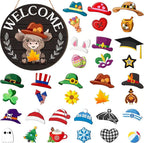 🐇 Easter Sale💥Highland Cow Sign Interchangeable Welcome Sign with Magnet Detachable Hats Cute Cattle Hanging
