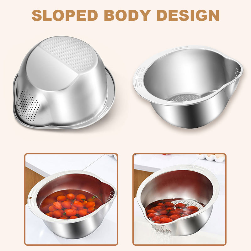 Multi-functional Cutting and Draining SUS 304 Bowl
