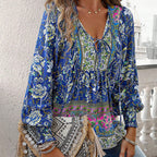 💖Women's Fashion Printed v-Neck Long Sleeve Shirt