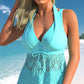 Women's V-Neck Lace Swimdress ＆ Boyshorts Two-Piece Set