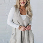 Women's Loose-Fit V-Neck Sweater Vest with Pockets