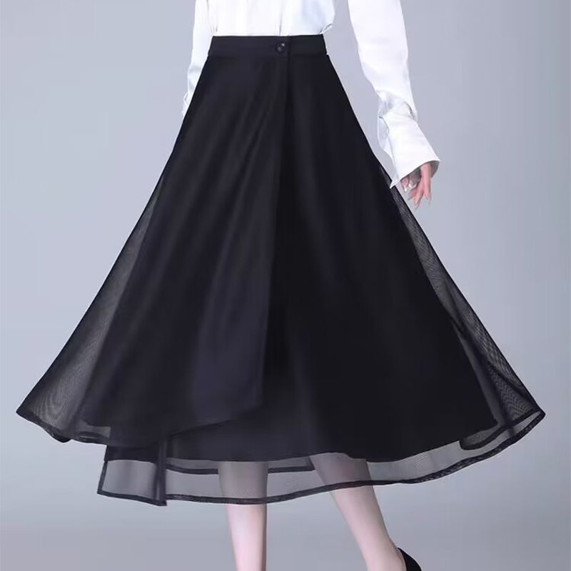 High-Waisted Tulle Midi Skirt, One-Piece Mesh Skirt
