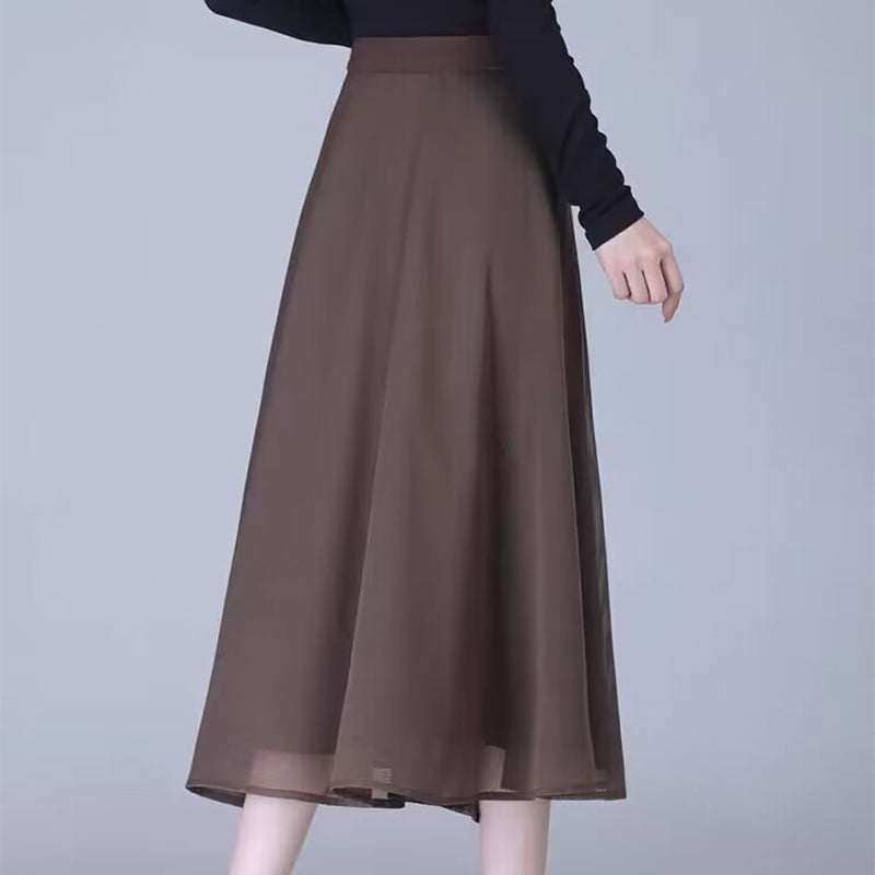 High-Waisted Tulle Midi Skirt, One-Piece Mesh Skirt