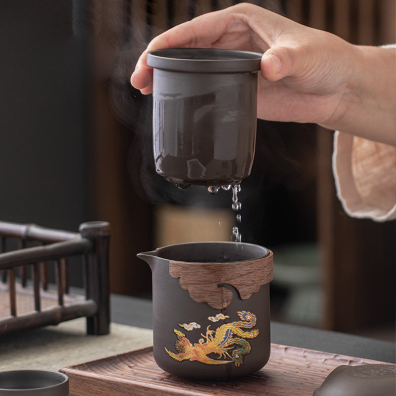 Classic Color Changeable Pottery Teacup Set with Strainer - Made with Traditional Craftsmanship