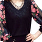 V-Neck Lace Trim Floral Sheer Sleeves Top
