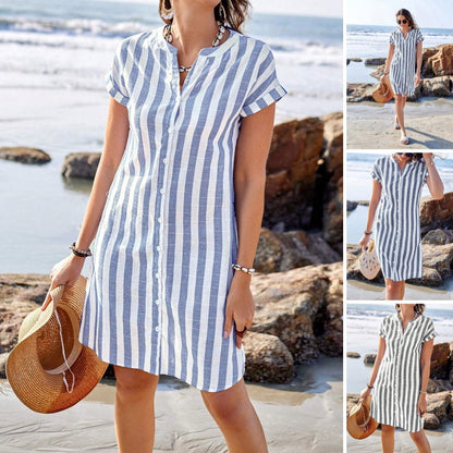 Women's Striped Button-Down Shirt Dress