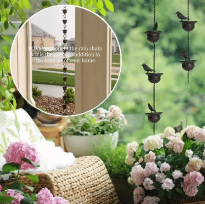 🔥Where Rain Meets Art – Decorative Rain Chain with Bird Bath Design
