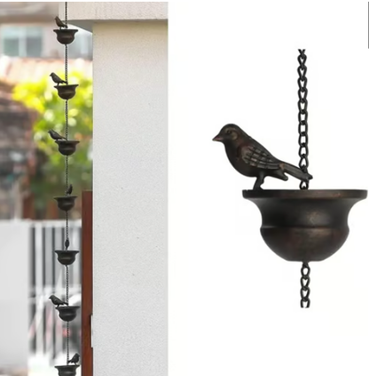 🔥Where Rain Meets Art – Decorative Rain Chain with Bird Bath Design