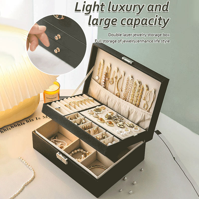 Large Capacity PU Leather Earrings & Necklace Organizer with Lock