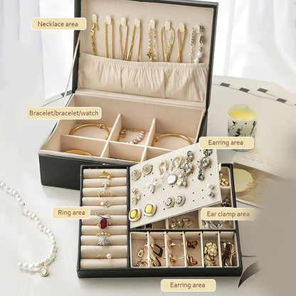 Large Capacity PU Leather Earrings & Necklace Organizer with Lock