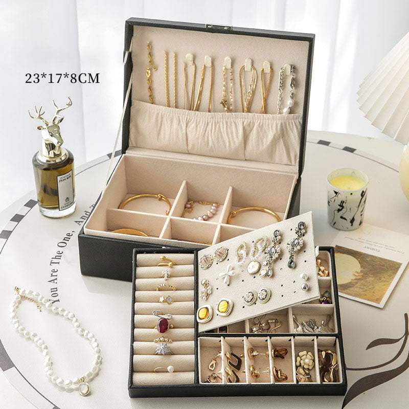 Large Capacity PU Leather Earrings & Necklace Organizer with Lock