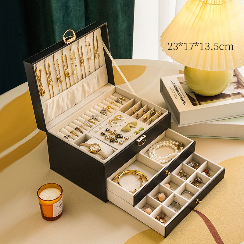 Large Capacity PU Leather Earrings & Necklace Organizer with Lock