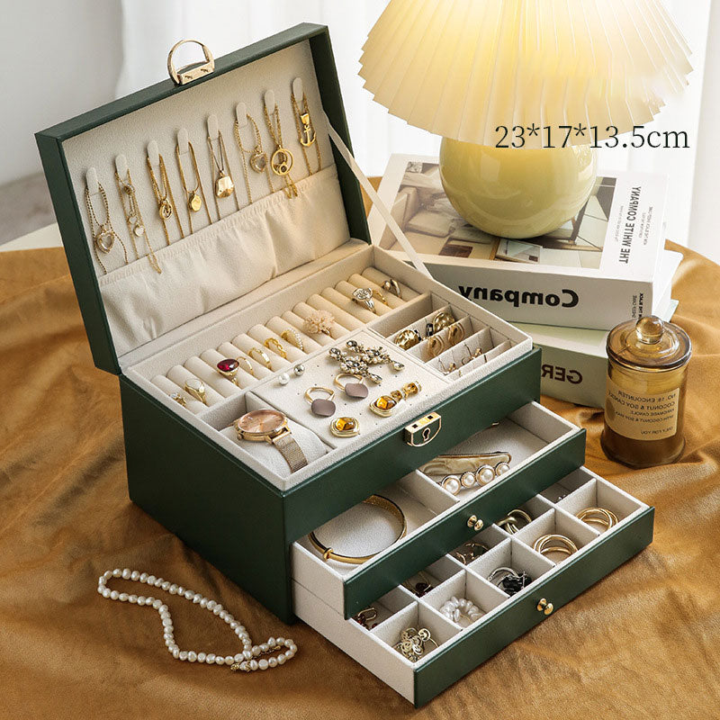 Large Capacity PU Leather Earrings & Necklace Organizer with Lock