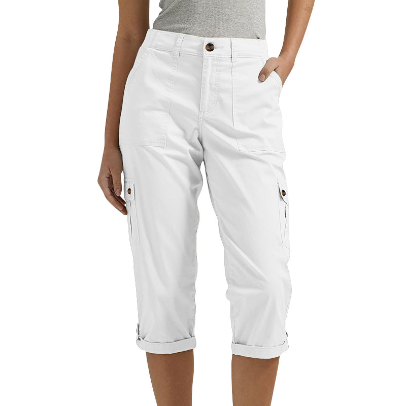 Multi-Pocket Solid Color Casual Cargo Capri Pants