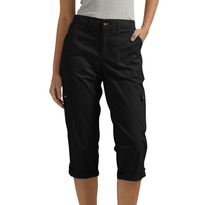 Multi-Pocket Solid Color Casual Cargo Capri Pants