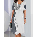 Women's Casual Loose Floral 3D Digital Printed Round Neck Dresses