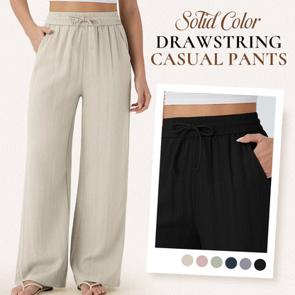 Lightweight Linen Pants Solid Color Drawstring Casual Pants - Breathable & Skin-Friendly