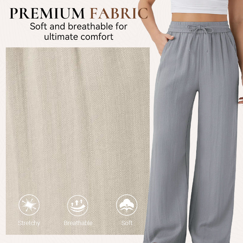 Lightweight Linen Pants Solid Color Drawstring Casual Pants - Breathable & Skin-Friendly