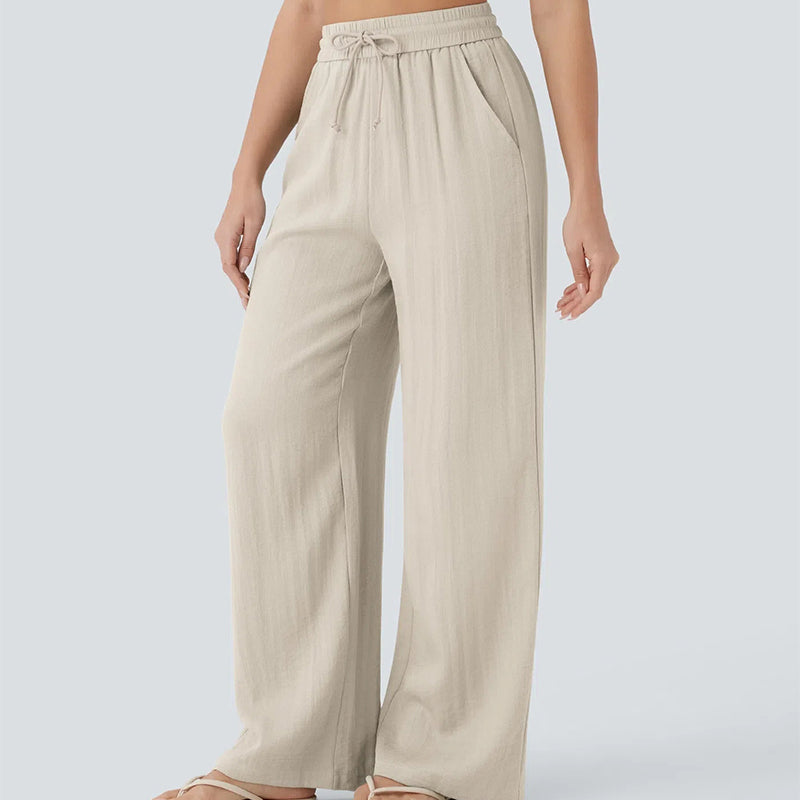 Lightweight Linen Pants Solid Color Drawstring Casual Pants - Breathable & Skin-Friendly