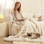 🛏️Thickened Rabbit Plush&Milk Velvet Cover Blanket🍂Wrap up in Ultimate Comfort