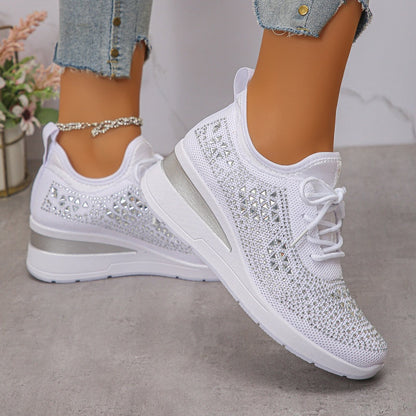 👟 Rhinestones-Embellished Breathable Mesh Sneakers – Sparkle Design, Airy Comfort & Grippy Soles ✨