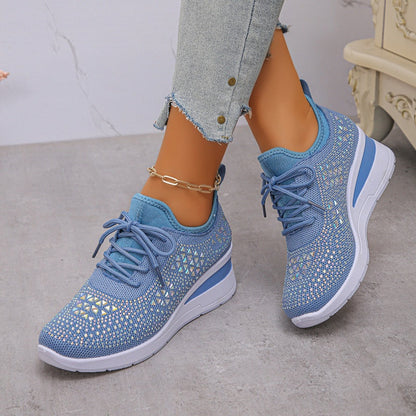 👟 Rhinestones-Embellished Breathable Mesh Sneakers – Sparkle Design, Airy Comfort & Grippy Soles ✨