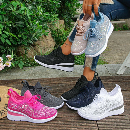 👟 Rhinestones-Embellished Breathable Mesh Sneakers – Sparkle Design, Airy Comfort & Grippy Soles ✨