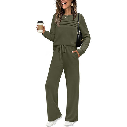 💐Women's Crew Neck Top & Drawstring Pants Set