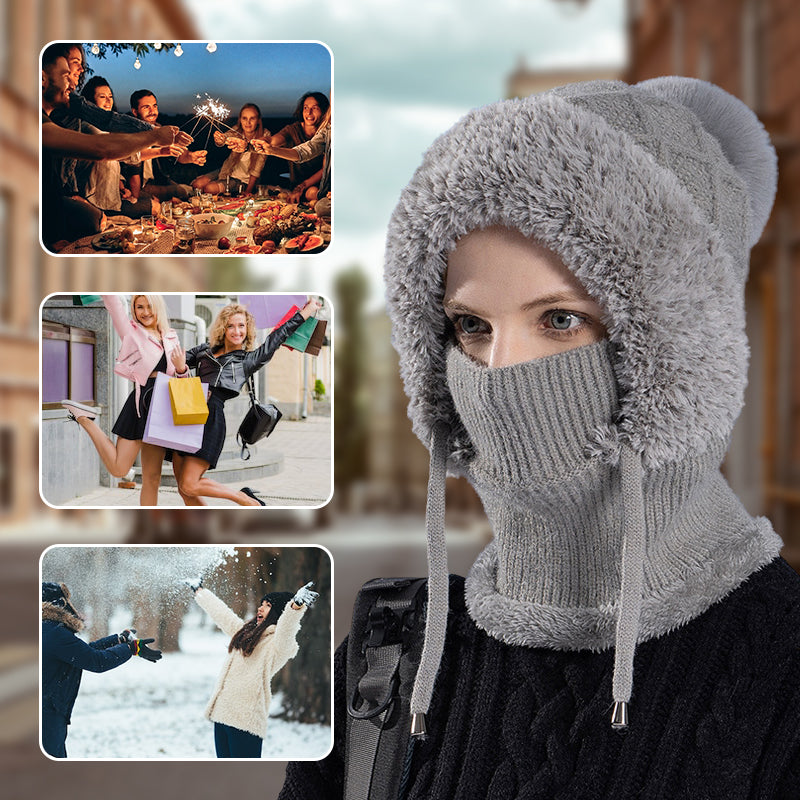 🔥Stylish Chunky Winter Knit Hat - With Warm Face Cover and Scarf