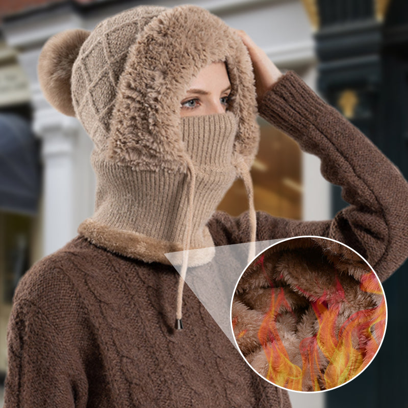🔥Stylish Chunky Winter Knit Hat - With Warm Face Cover and Scarf