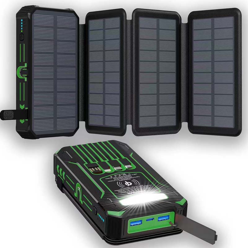 🔥20000mAh Solar Power Bank with Foldable Panels, Wireless Charging & LED Flashlight
