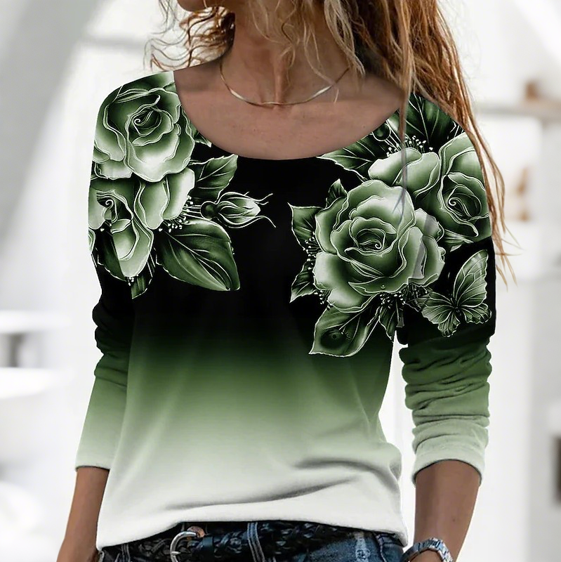 Floral Long Sleeve Round Neck Top