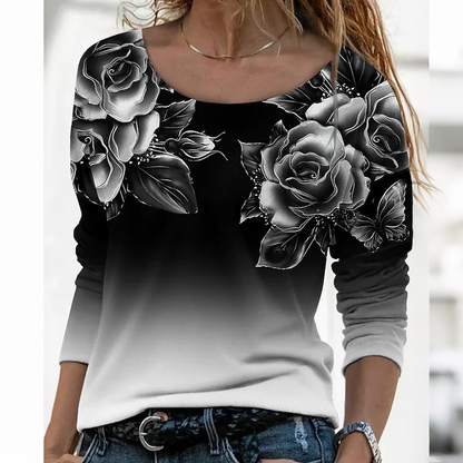 Floral Long Sleeve Round Neck Top