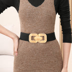 Women's Vintage Gold Buckle High Elastic Leather Belt