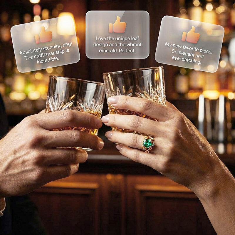 ✨💖Green Synthetic Crystal Ring with Intricate Leaf💍