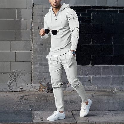 Men's Solid Color Hoodie Tracksuit 2-Piece Set