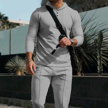 Men's Solid Color Hoodie Tracksuit 2-Piece Set