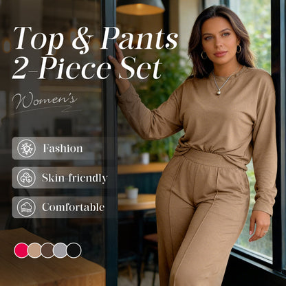 Women's Long Sleeve Top & Wide-Leg Pants 2-Piece Set