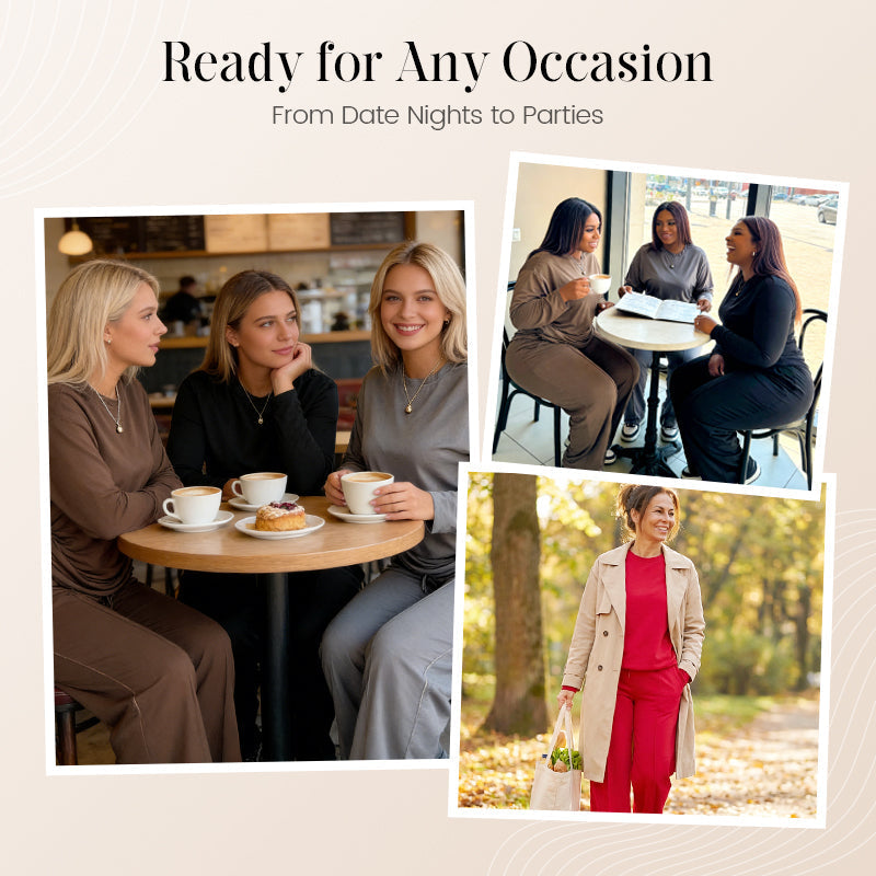 Women's Long Sleeve Top & Wide-Leg Pants 2-Piece Set
