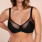 💜Mermaid Scales Sexy Lace Plus Size Unlined Underwire Non-padded Full Coverage Minimizer Bra with Back Smoothingfor Women Large Bust