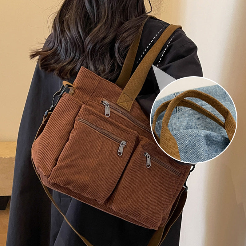 👜✨Vintage Solid Color Shoulder Bag – Retro Collegiate Style, Spacious & Durable Corduroy/Canvas