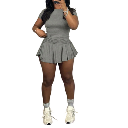 Women's Sporty Two-Piece Pleated Skirt Set