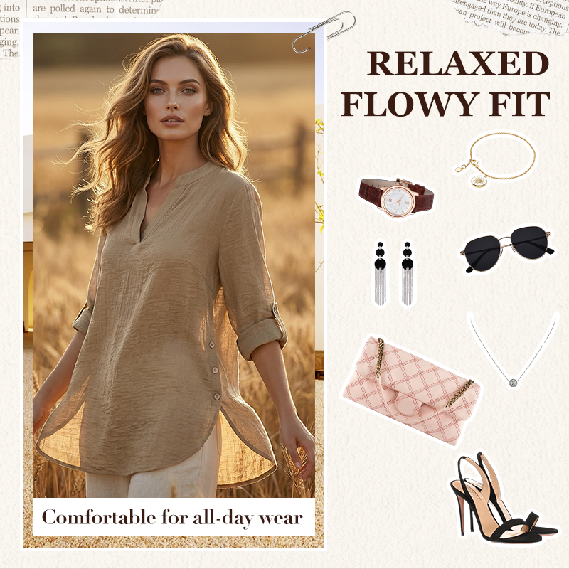 Casual Solid Color Button Side Slit Top